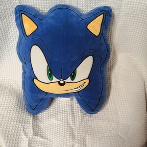 Sonic Plush Face Pillow - Blue Character Cushion